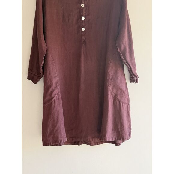 Match Point 100% Tunic Top Dress Pockets Button Wine Lagenlook Breathable Large - Picture 5 of 16
